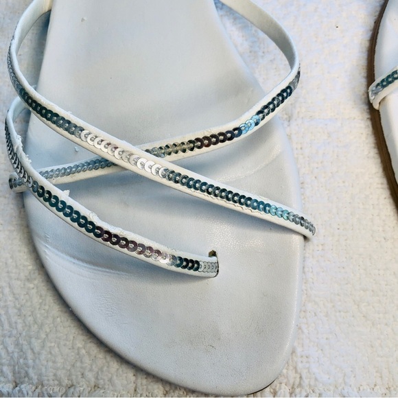 Sanabella Sandal White Silver Sequin Strap Flip Flop Italian Made size 8 US 38EU - Picture 5 of 15